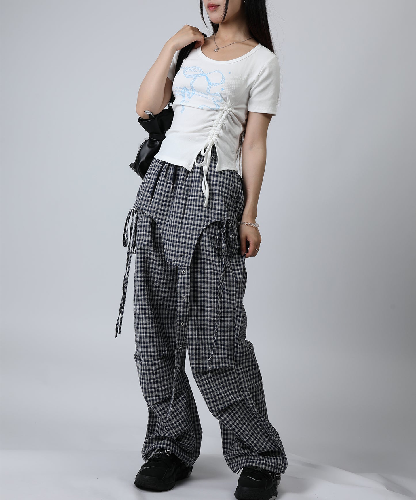 HOOK for girls リボングラフィック × サイドギャザー コンパクトストリートT