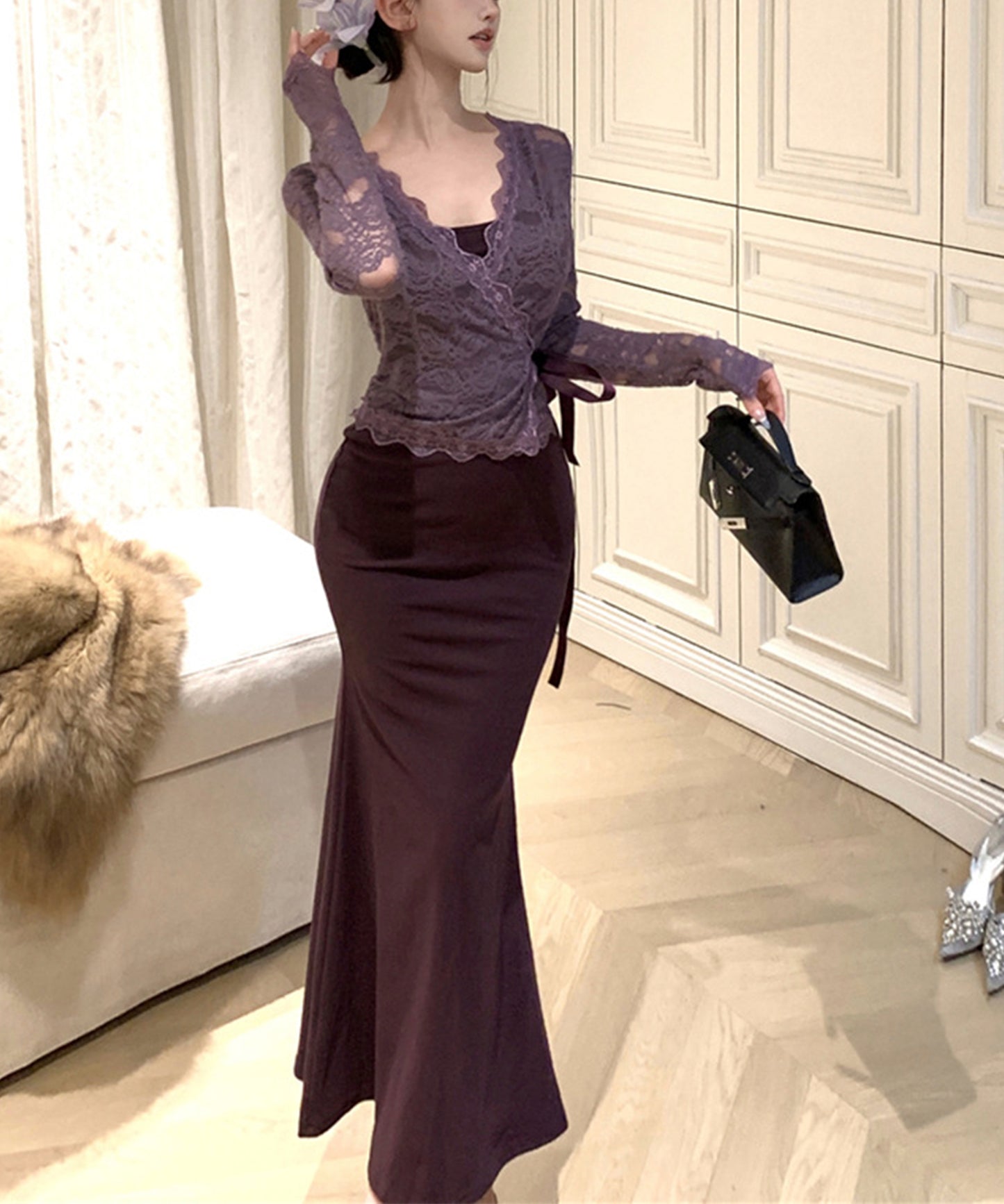 【Jasmine】シアーレーストップス＋スウェットキャミワンピース