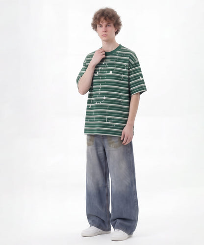 HOOK ペイントスプラッシュ × ボーダー 半袖 Tシャツ (SS)