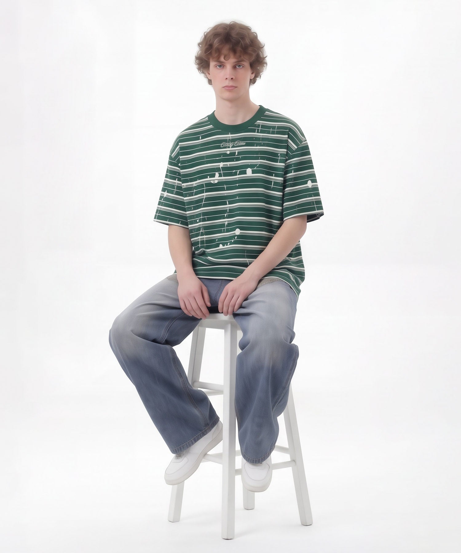 HOOK ペイントスプラッシュ × ボーダー 半袖 Tシャツ (SS)
