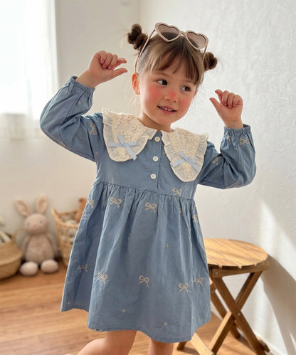 【aimoha KIDS】【90-130cm】レース襟リボン刺繍ワンピース