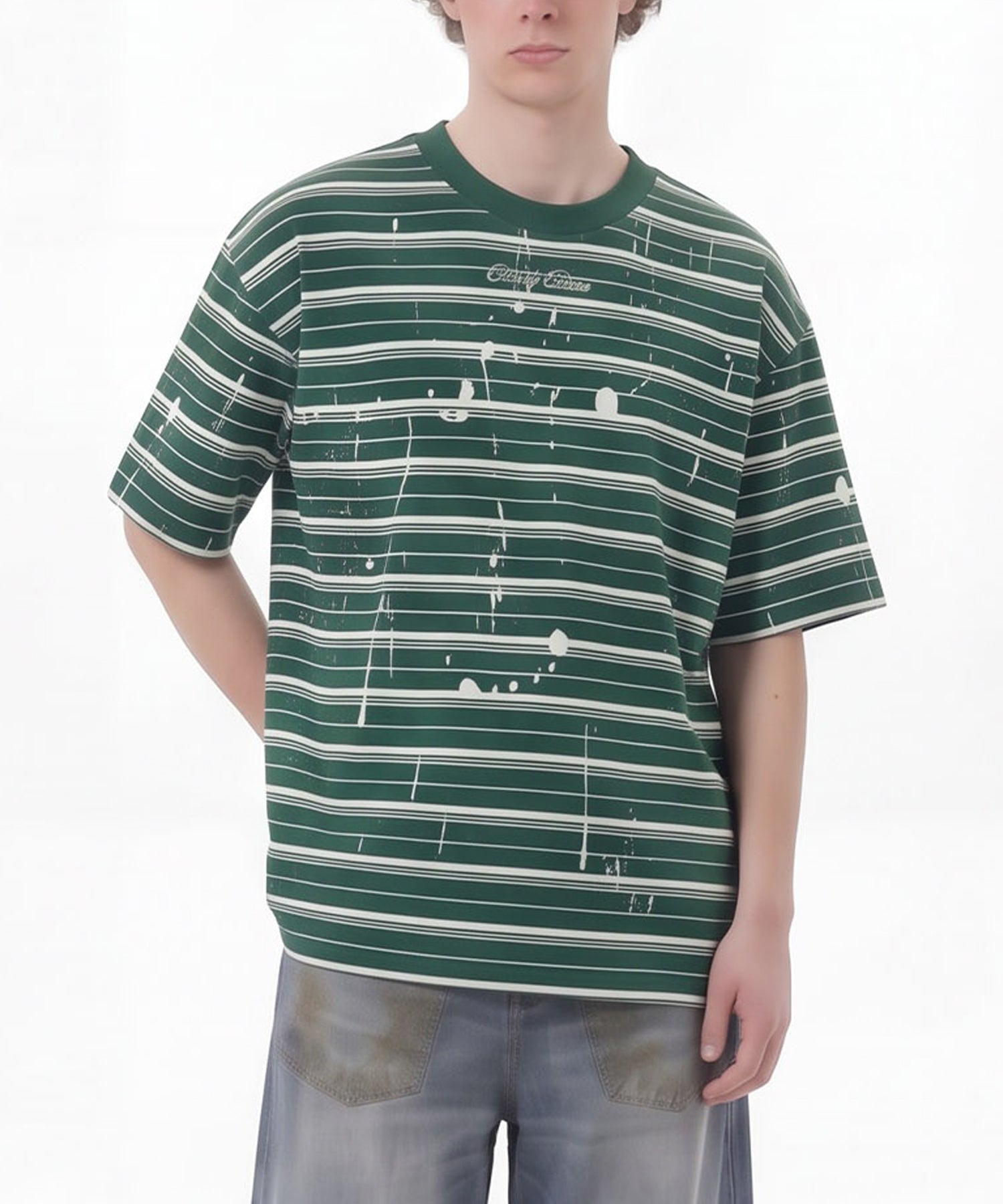 HOOK ペイントスプラッシュ × ボーダー 半袖 Tシャツ (SS)