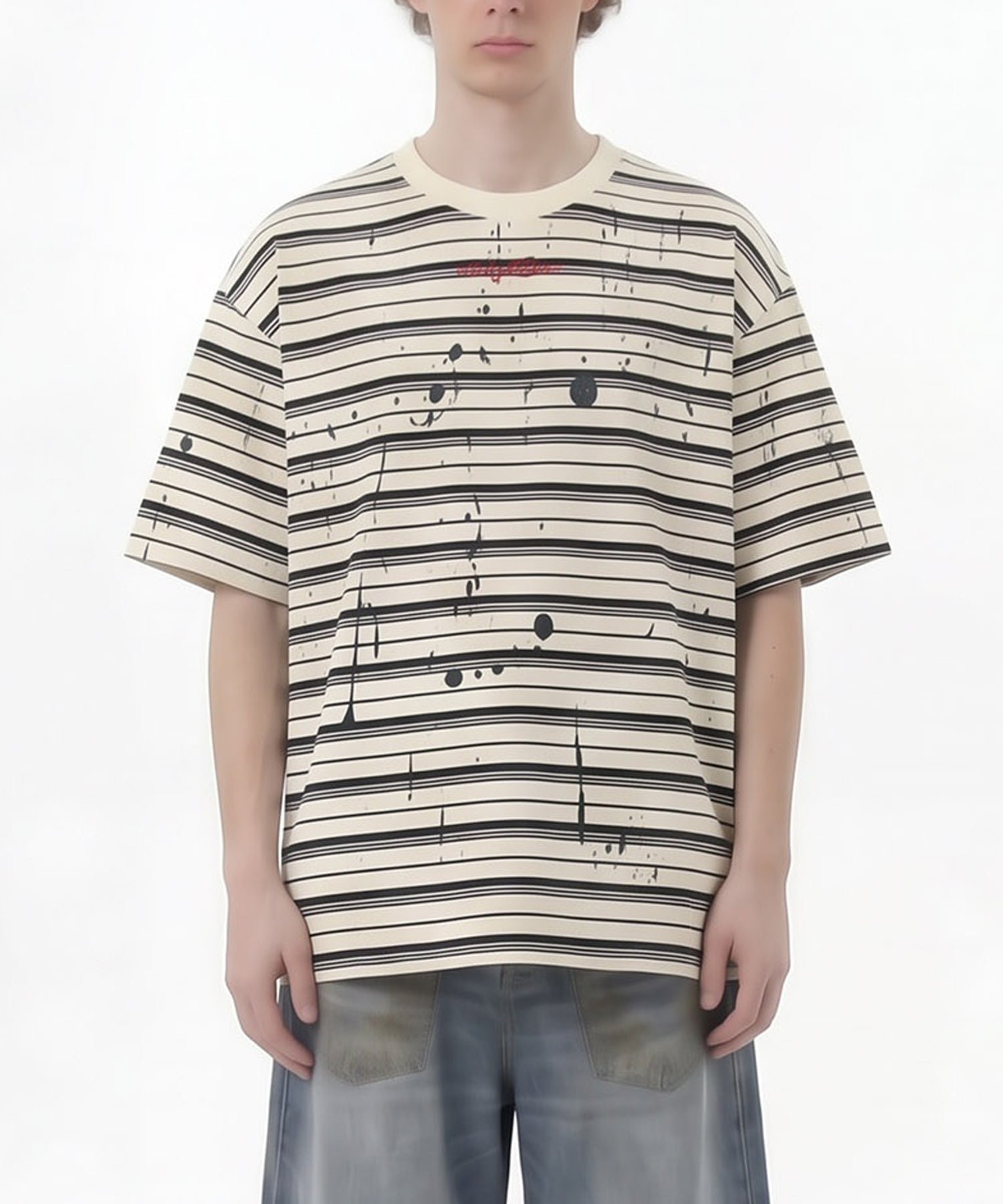 HOOK ペイントスプラッシュ × ボーダー 半袖 Tシャツ (SS)