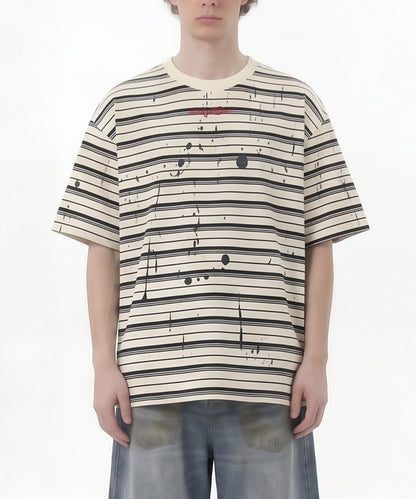 HOOK ペイントスプラッシュ × ボーダー 半袖 Tシャツ (SS)
