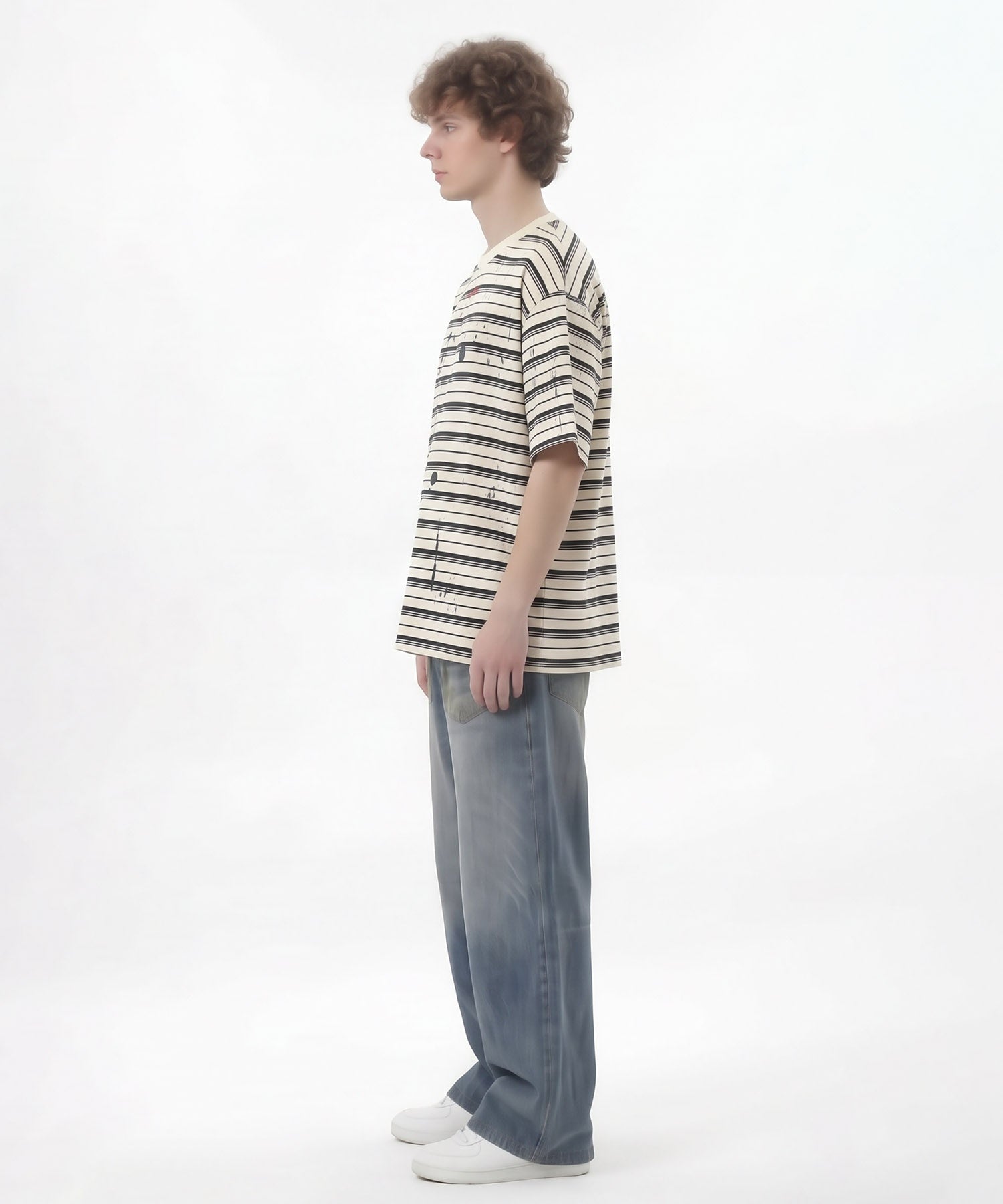 HOOK ペイントスプラッシュ × ボーダー 半袖 Tシャツ (SS)