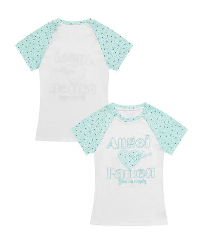 HOOK for girls　パッチ刺繍 ハートロゴ 星柄切替 ラグランTシャツ レディース Y2K ガーリー 半袖 カットソー