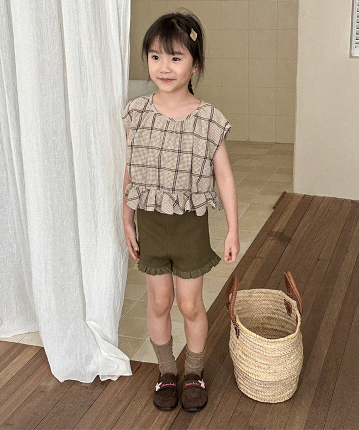 【aimoha-KIDS-】リブフリルショートパンツ