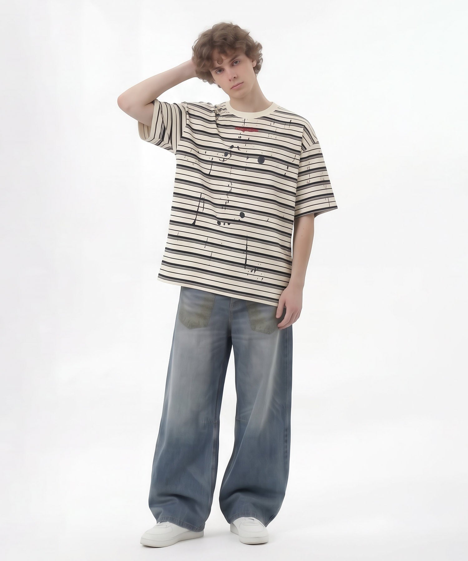 HOOK ペイントスプラッシュ × ボーダー 半袖 Tシャツ (SS)