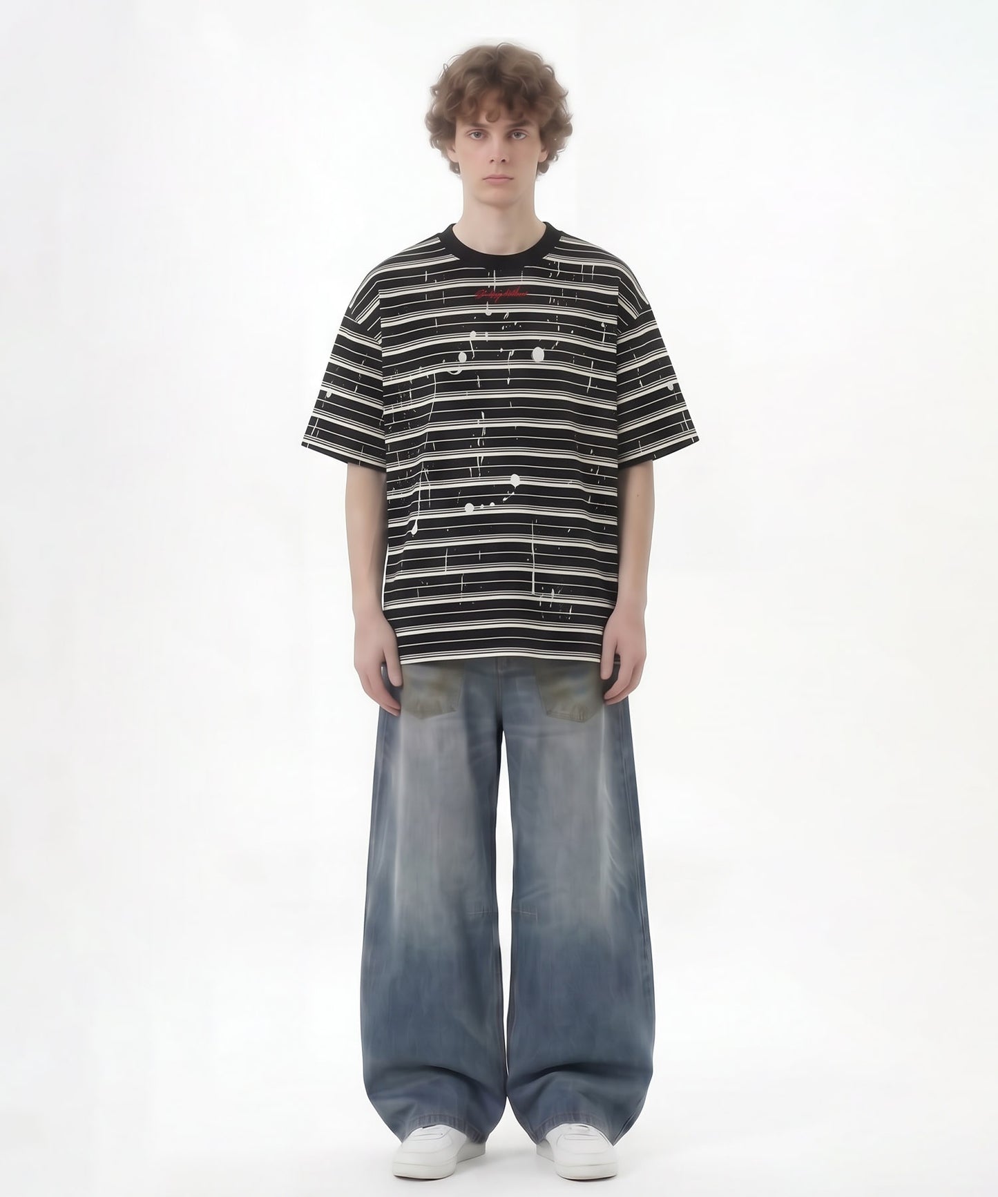 HOOK ペイントスプラッシュ × ボーダー 半袖 Tシャツ (SS)