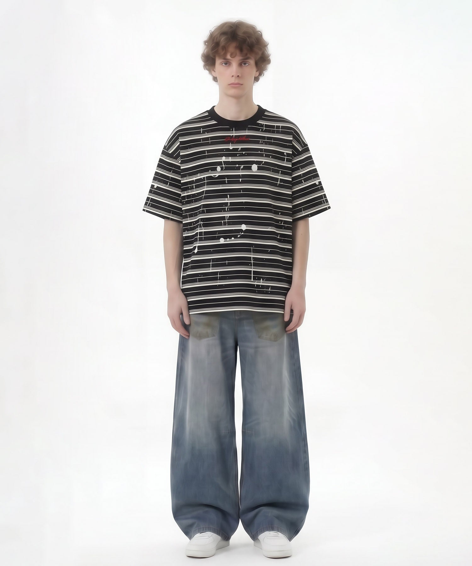 HOOK ペイントスプラッシュ × ボーダー 半袖 Tシャツ (SS)