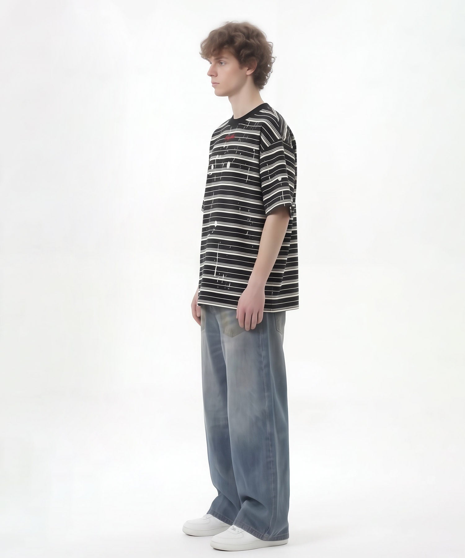 HOOK ペイントスプラッシュ × ボーダー 半袖 Tシャツ (SS)