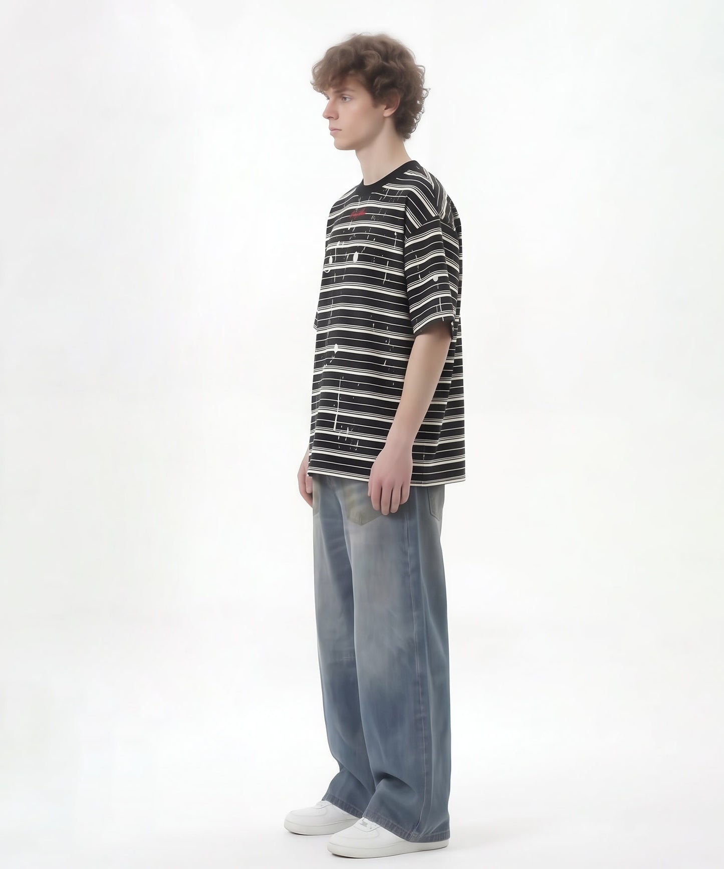 HOOK ペイントスプラッシュ × ボーダー 半袖 Tシャツ (SS)