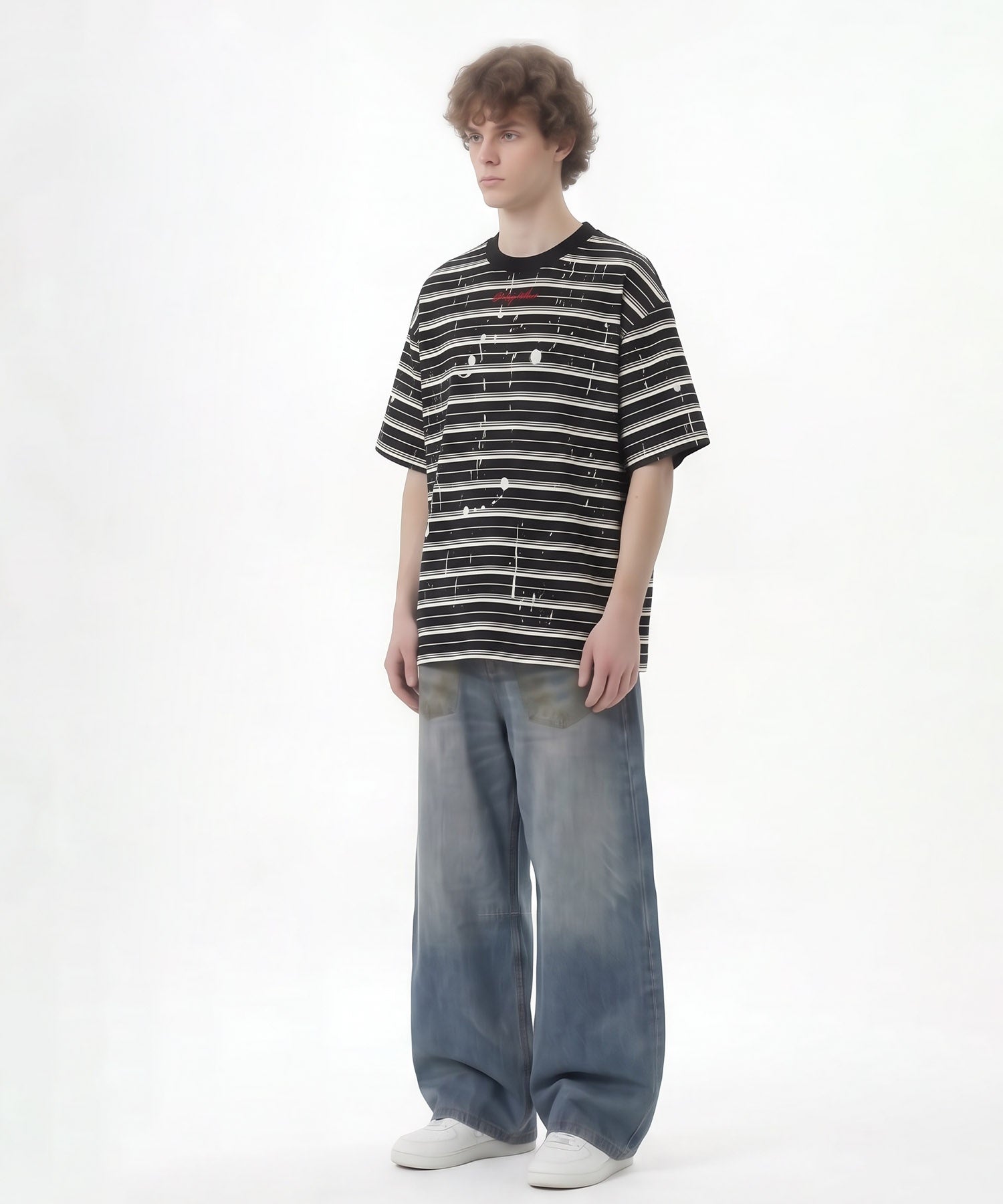 HOOK ペイントスプラッシュ × ボーダー 半袖 Tシャツ (SS)