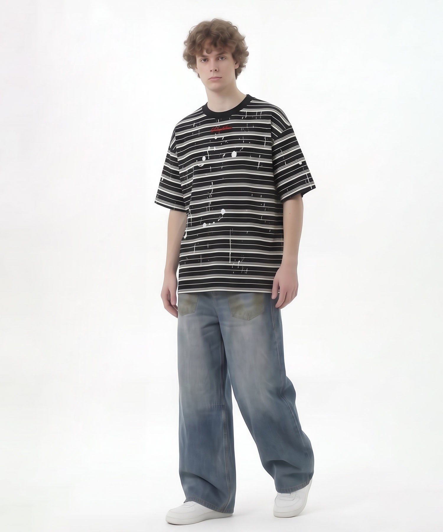 HOOK ペイントスプラッシュ × ボーダー 半袖 Tシャツ (SS)