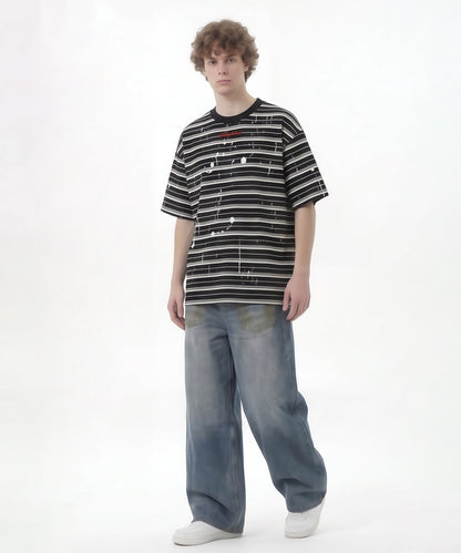HOOK ペイントスプラッシュ × ボーダー 半袖 Tシャツ (SS)