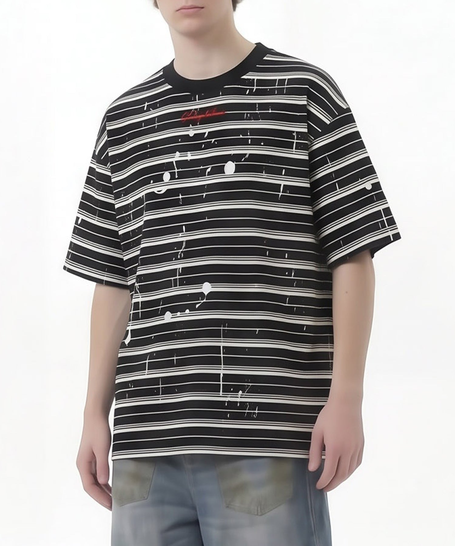 HOOK ペイントスプラッシュ × ボーダー 半袖 Tシャツ (SS)