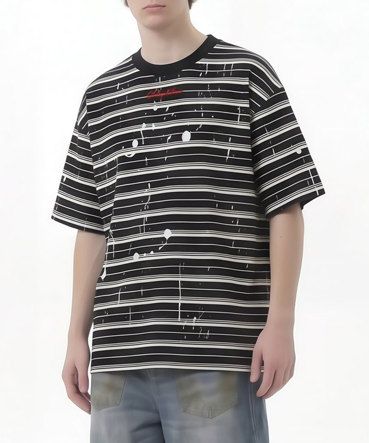 HOOK ペイントスプラッシュ × ボーダー 半袖 Tシャツ (SS)