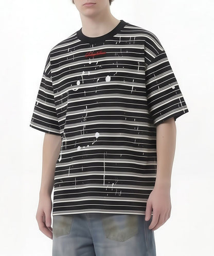 HOOK ペイントスプラッシュ × ボーダー 半袖 Tシャツ (SS)