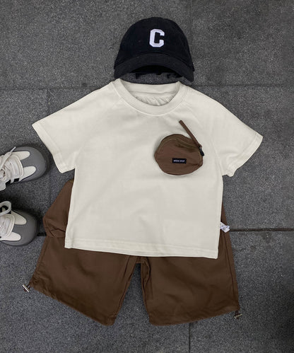 【aimoha-KIDS-】ポケットデザインTシャツ＆アクティブパンツセット