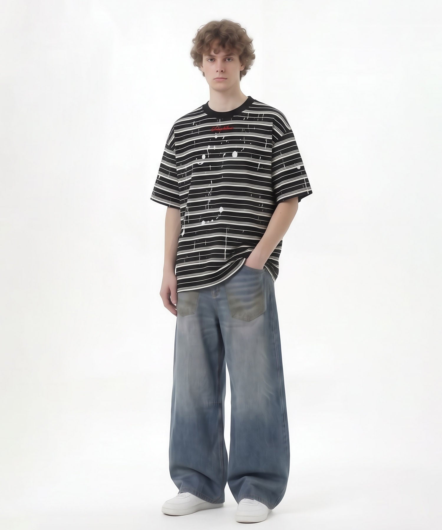 HOOK ペイントスプラッシュ × ボーダー 半袖 Tシャツ (SS)