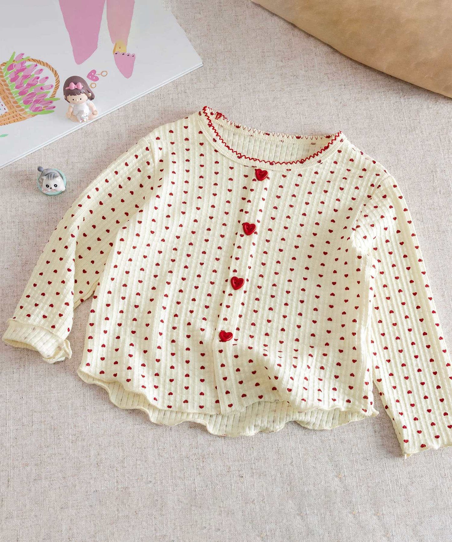 【aimoha-KIDS-】キッズ　ハートドットリブニットトップス