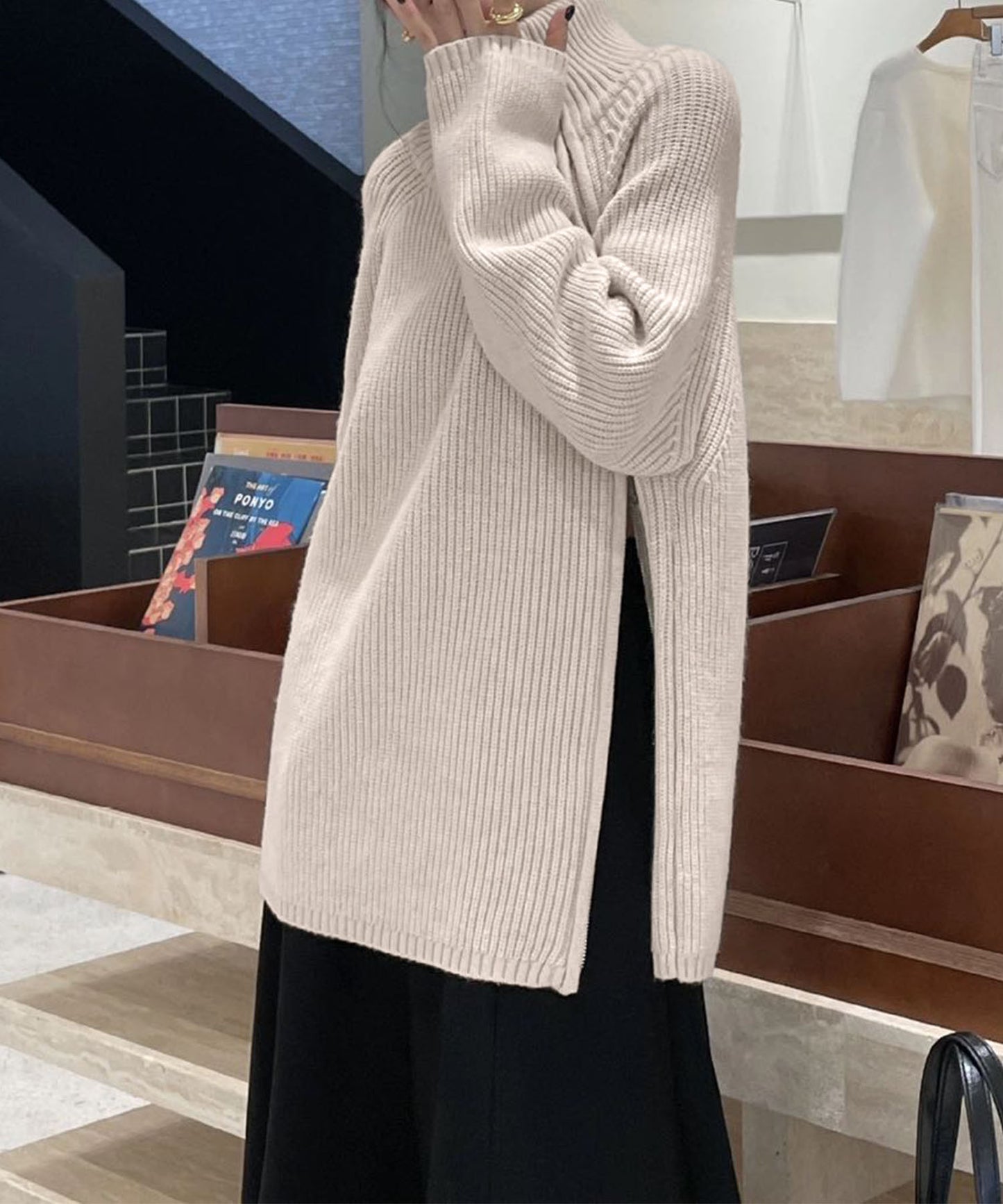 斜めファスナー アシンメトリーニットトップス（ダブルジップ仕様）