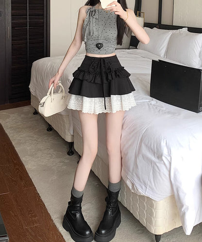 【HOOK】for girls レース切替フリルティアードミニスカート