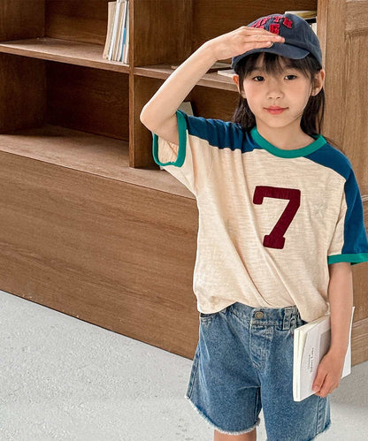 【aimoha-KIDS-】ナンバープリントラグランTシャツ