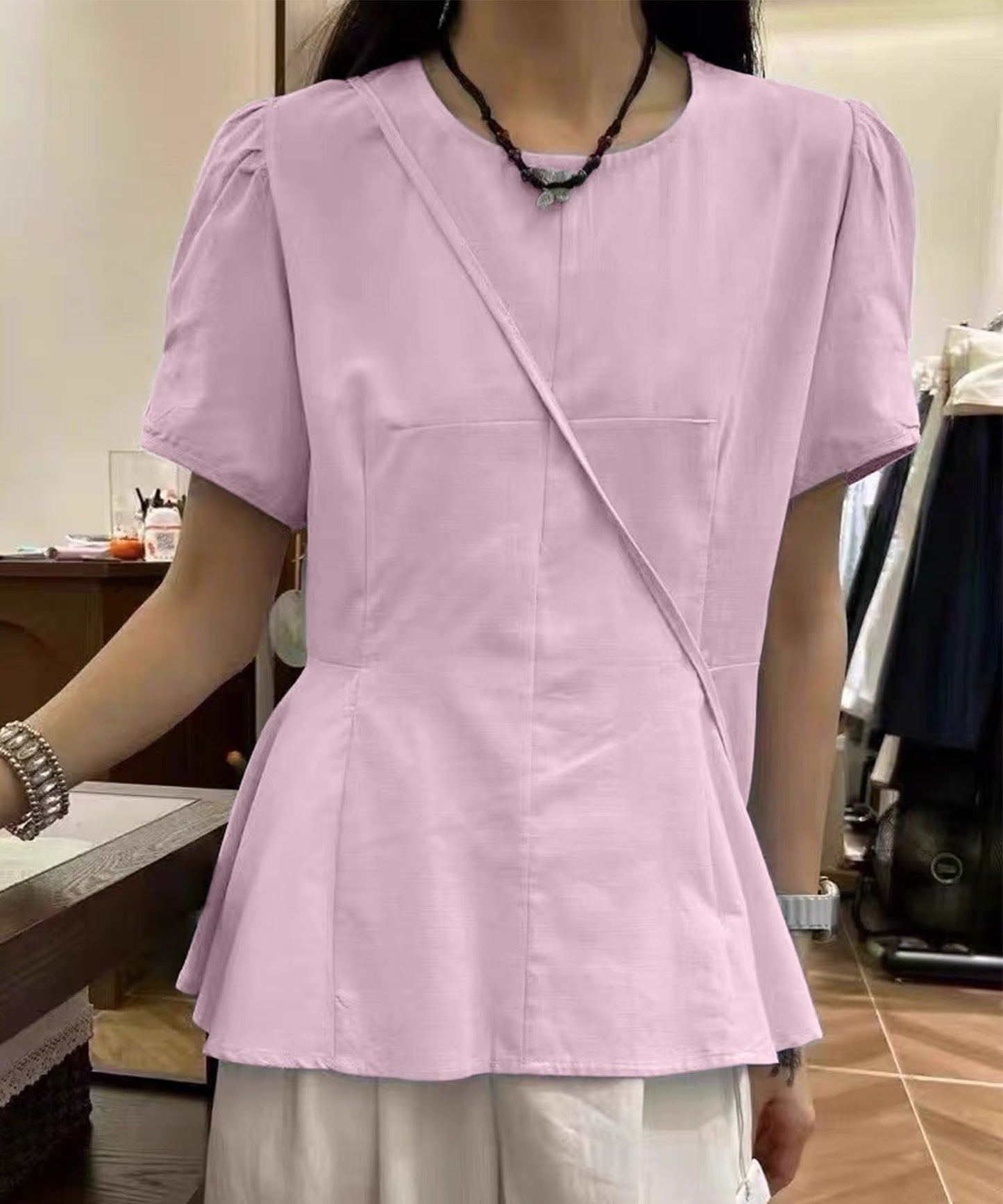 ポケットデザイン ウエストマークブラウス