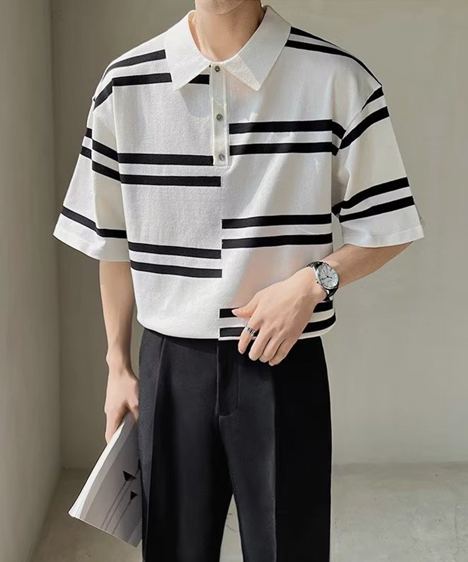 [aimoha Men's] Short sleeve border summer knit polo shirt