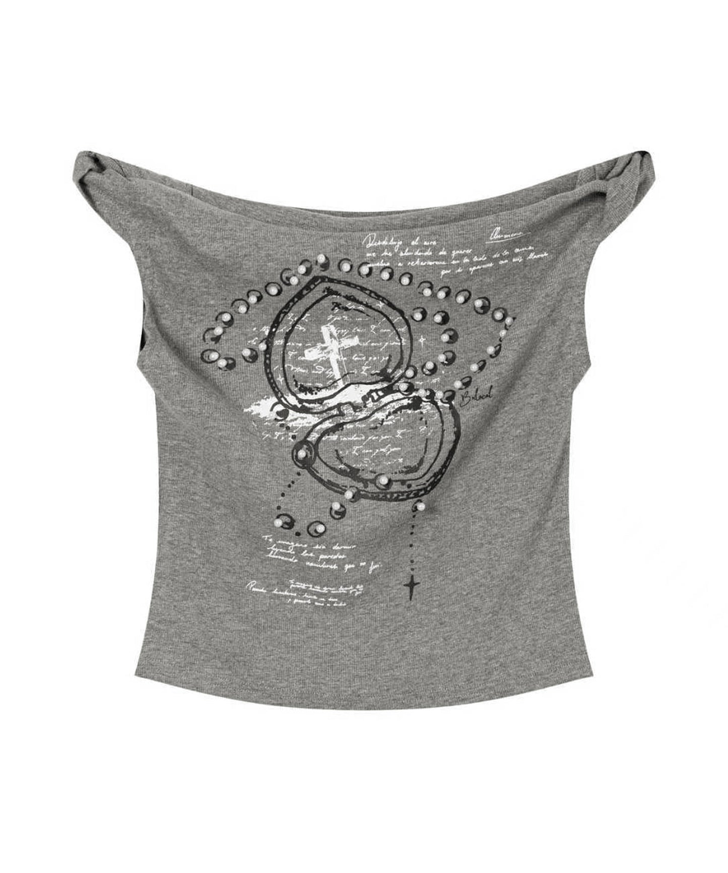 HOOK for girls クロス柄グラフィック オフショルダークロップドTシャツ