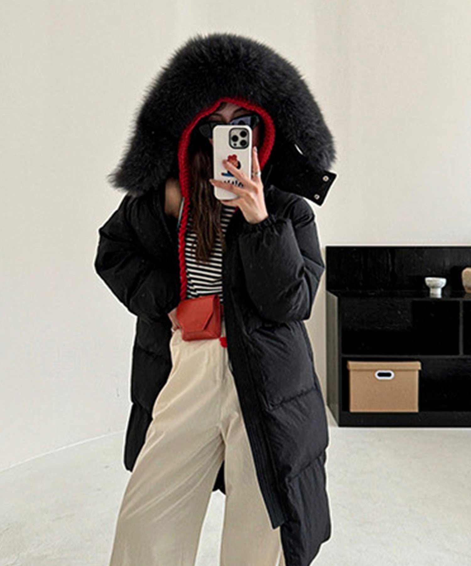 Fluffy Fox Fur Hood Long Down Coat