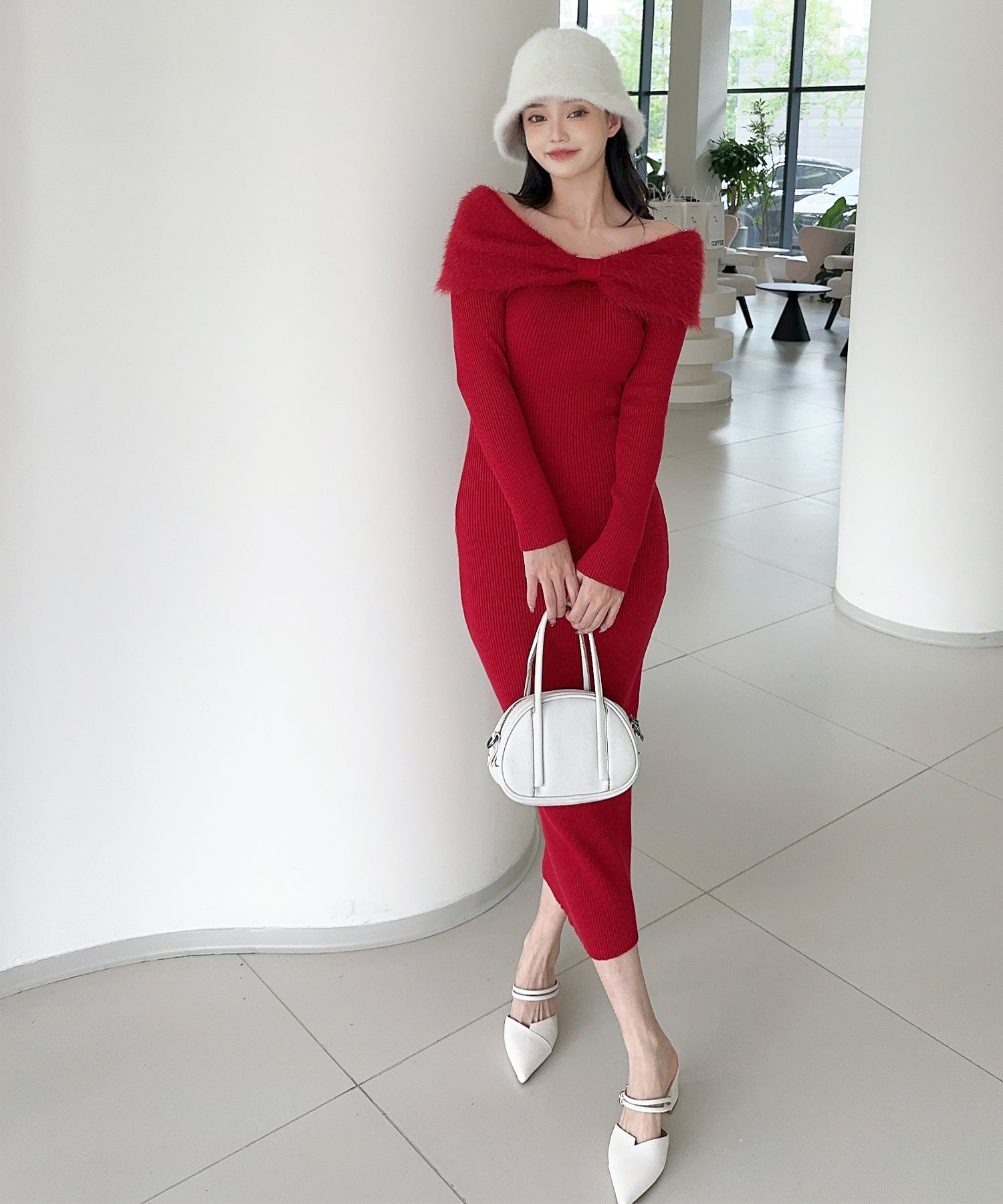 【Jasmine】ワンショルリボンニットワンピース