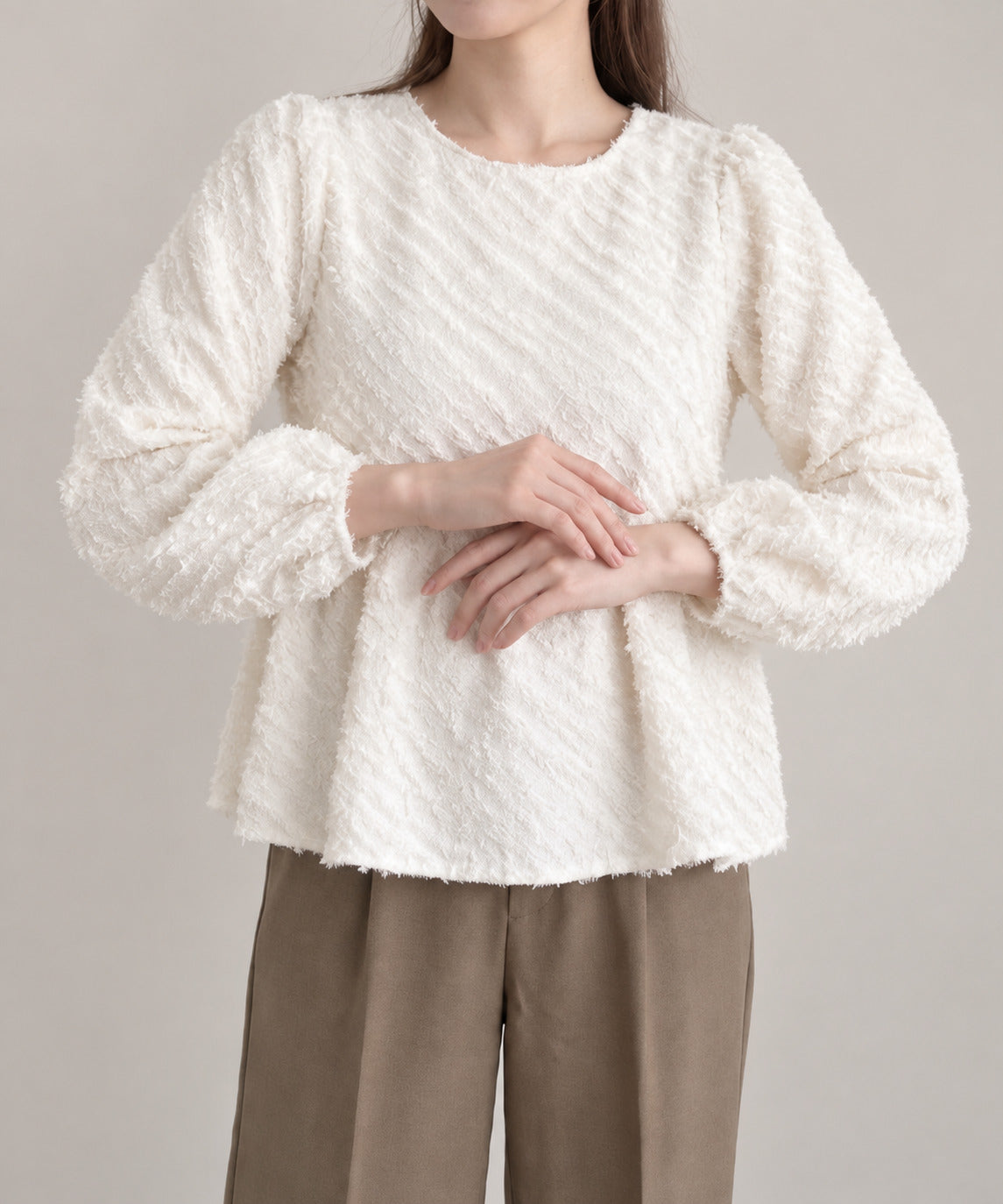 aimoha/フリンジジャガードぺプラムブラウス