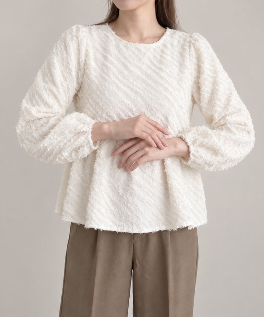 aimoha/フリンジジャガードぺプラムブラウス