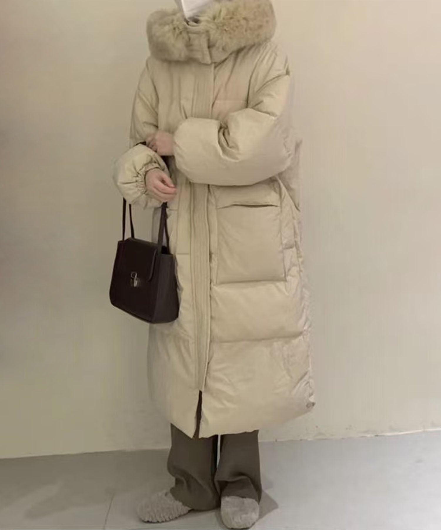 Fluffy Fox Fur Hood Long Down Coat