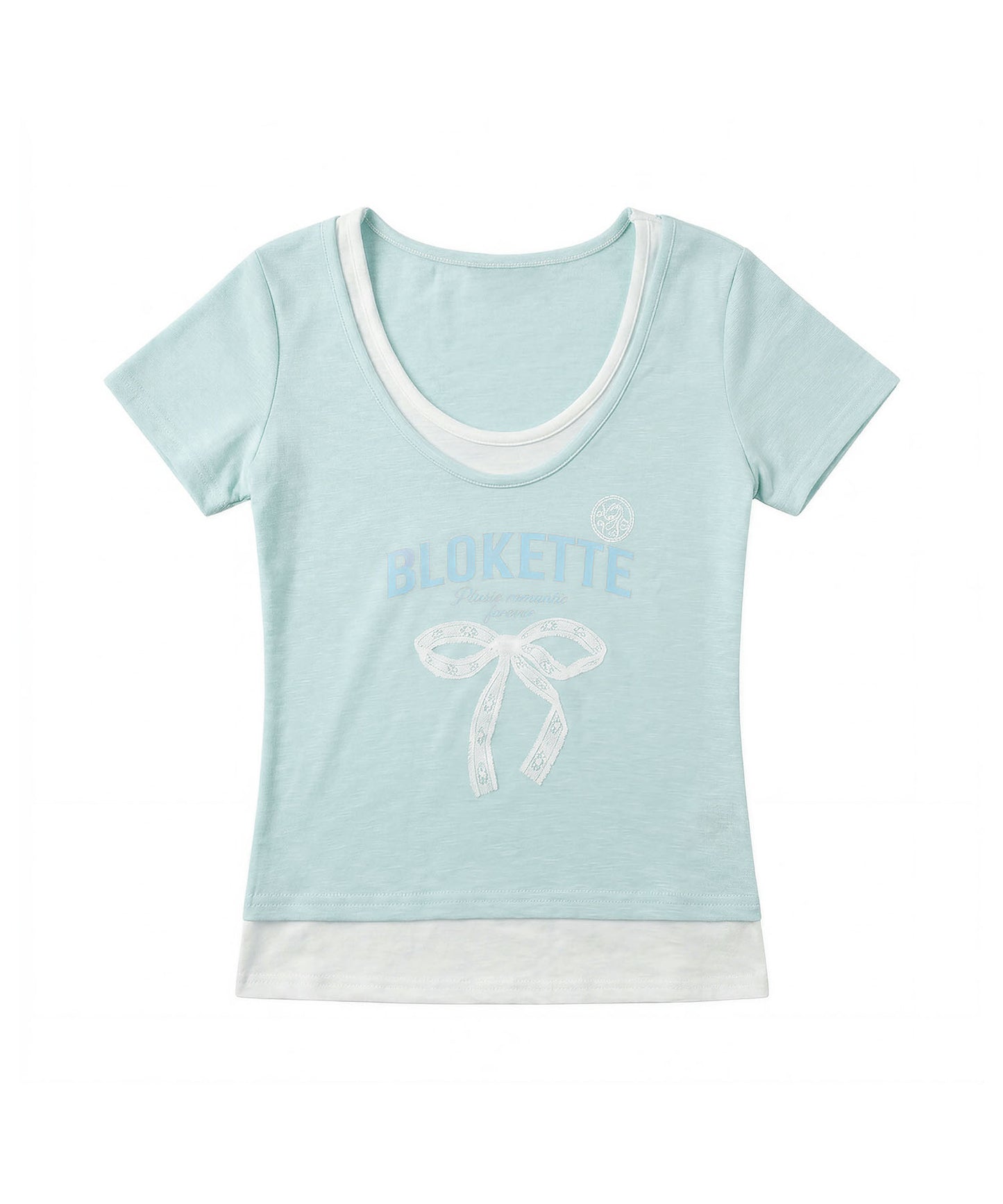 HOOK for girls　リボンロゴプリント レイヤード風UネックTシャツ