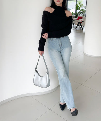 【Jasmine】ハイネック肩見せニットプルオーバー