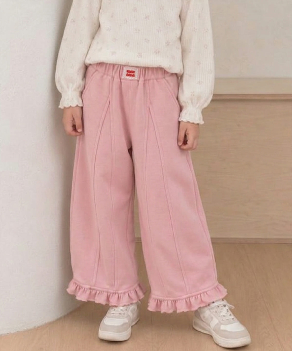 【aimoha KIDS】キャンディカラー  裾フリルスウェットカーブパンツ