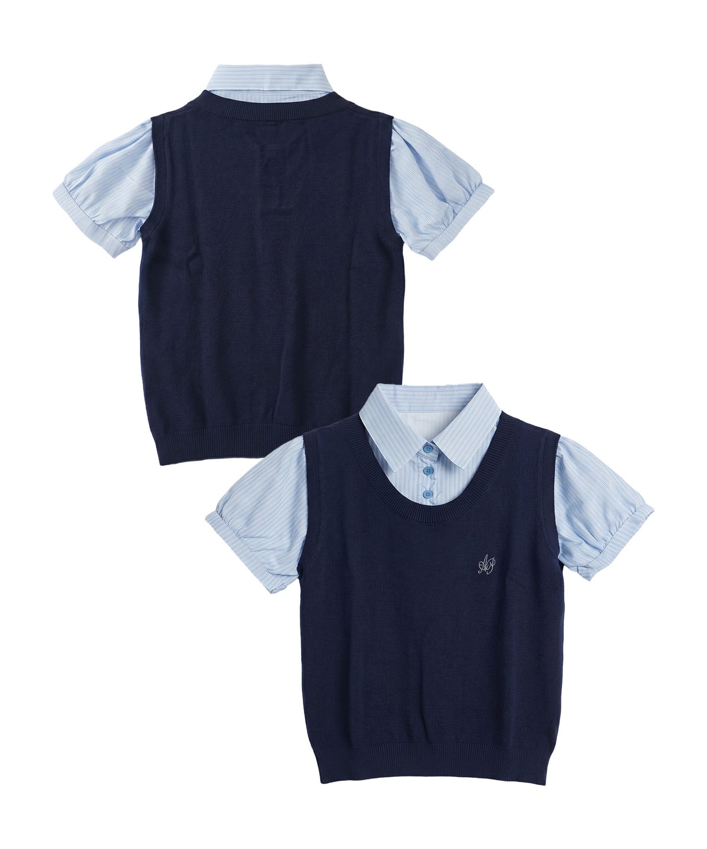 HOOK for girls ニットベスト×半袖シャツ レイヤードライクトップス