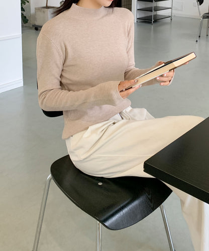 aimoha/無地モックネックニットソートップス