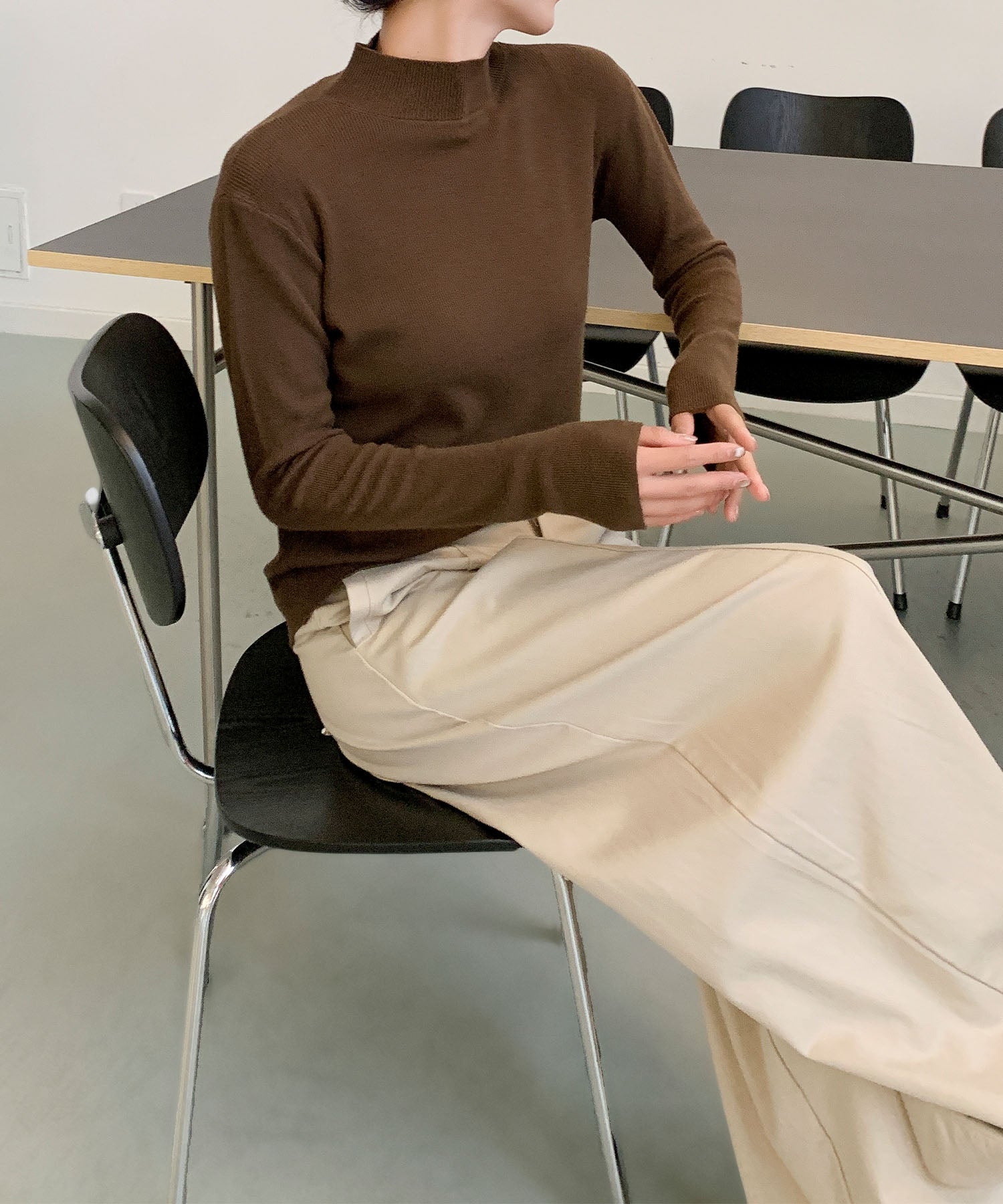 aimoha/無地モックネックニットソートップス