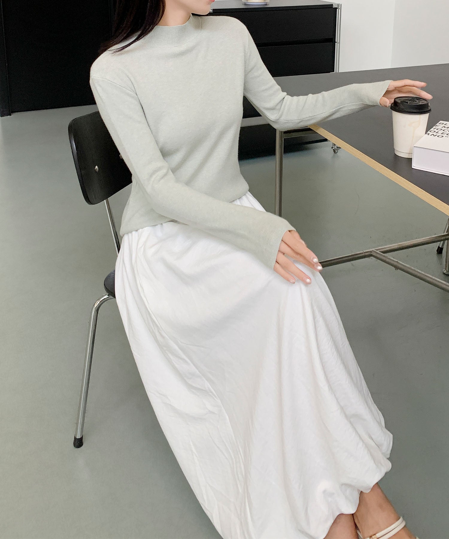 aimoha/無地モックネックニットソートップス