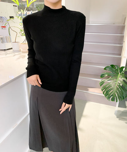 aimoha/無地モックネックニットソートップス