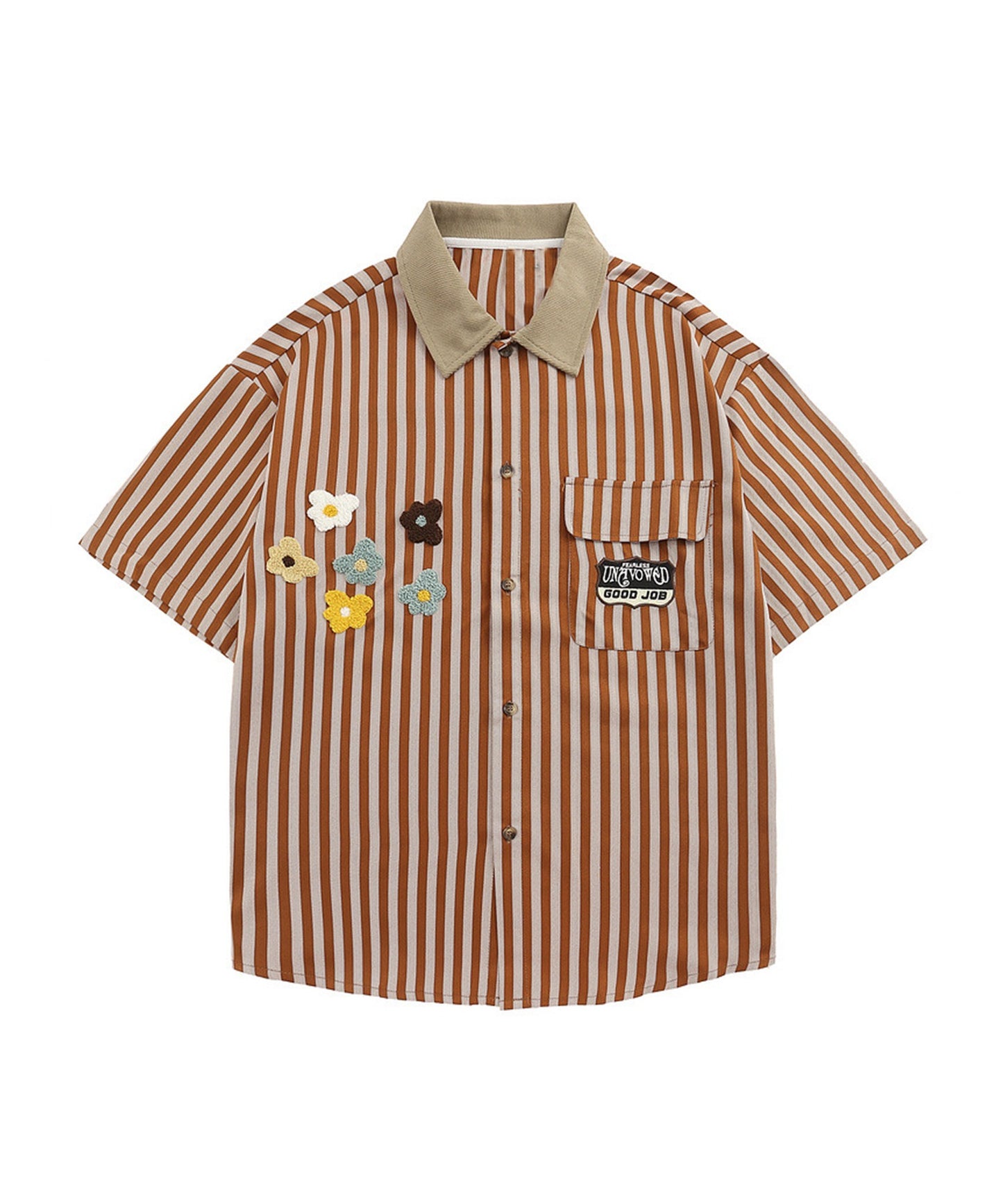 [HOOK] Retro style patch stripe big shirt