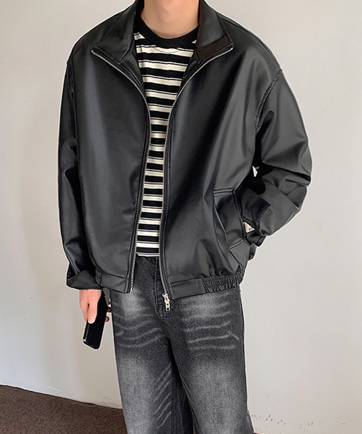 【aimoha Men's】STAND NECK PU BLOUSON スタンドネックブルゾン