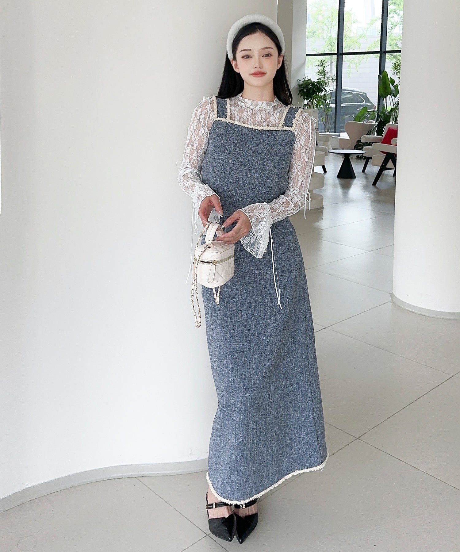 【Jasmine】袖リボンメロウシアーレースインナートップス