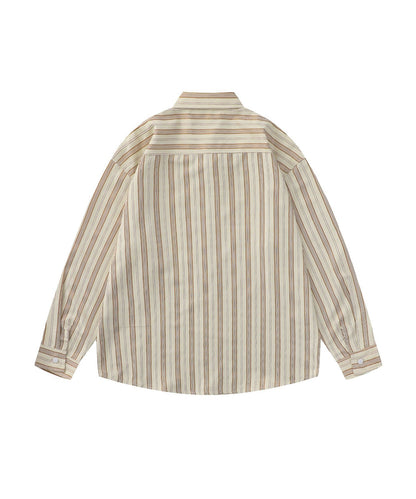 [HOOK] Vintage-style striped all-over pattern big shirt