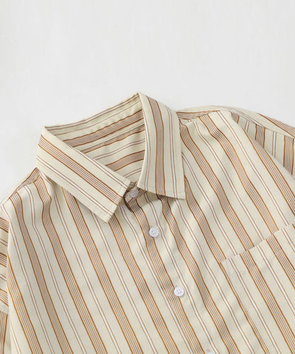 [HOOK] Vintage-style striped all-over pattern big shirt