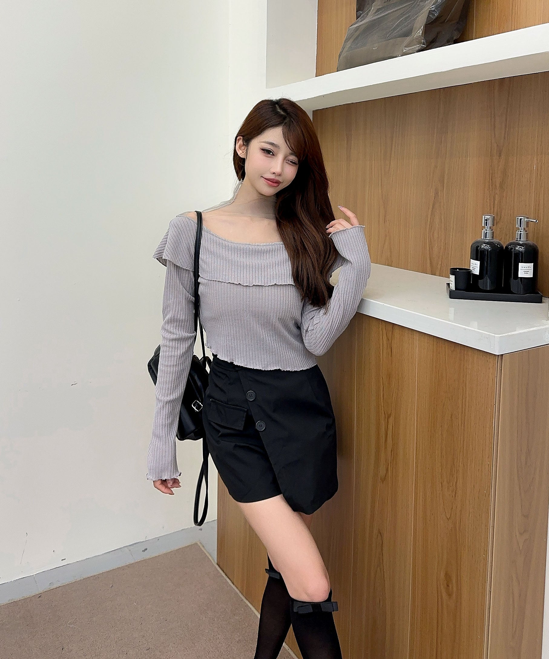 【Jasmine】ドッキングフリルニットプルオーバー